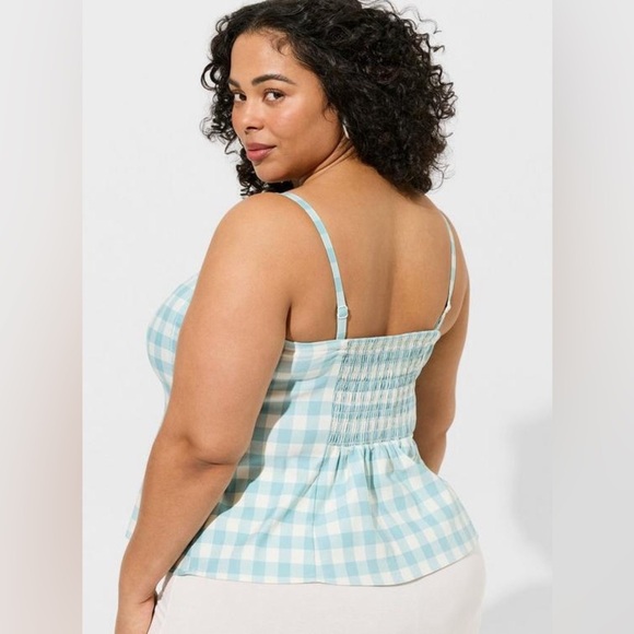 Torrid Women’s Teal and White Plaid Gingham Smocked Crop Top Tank peplum, Sz 2X - Picture 2 of 9